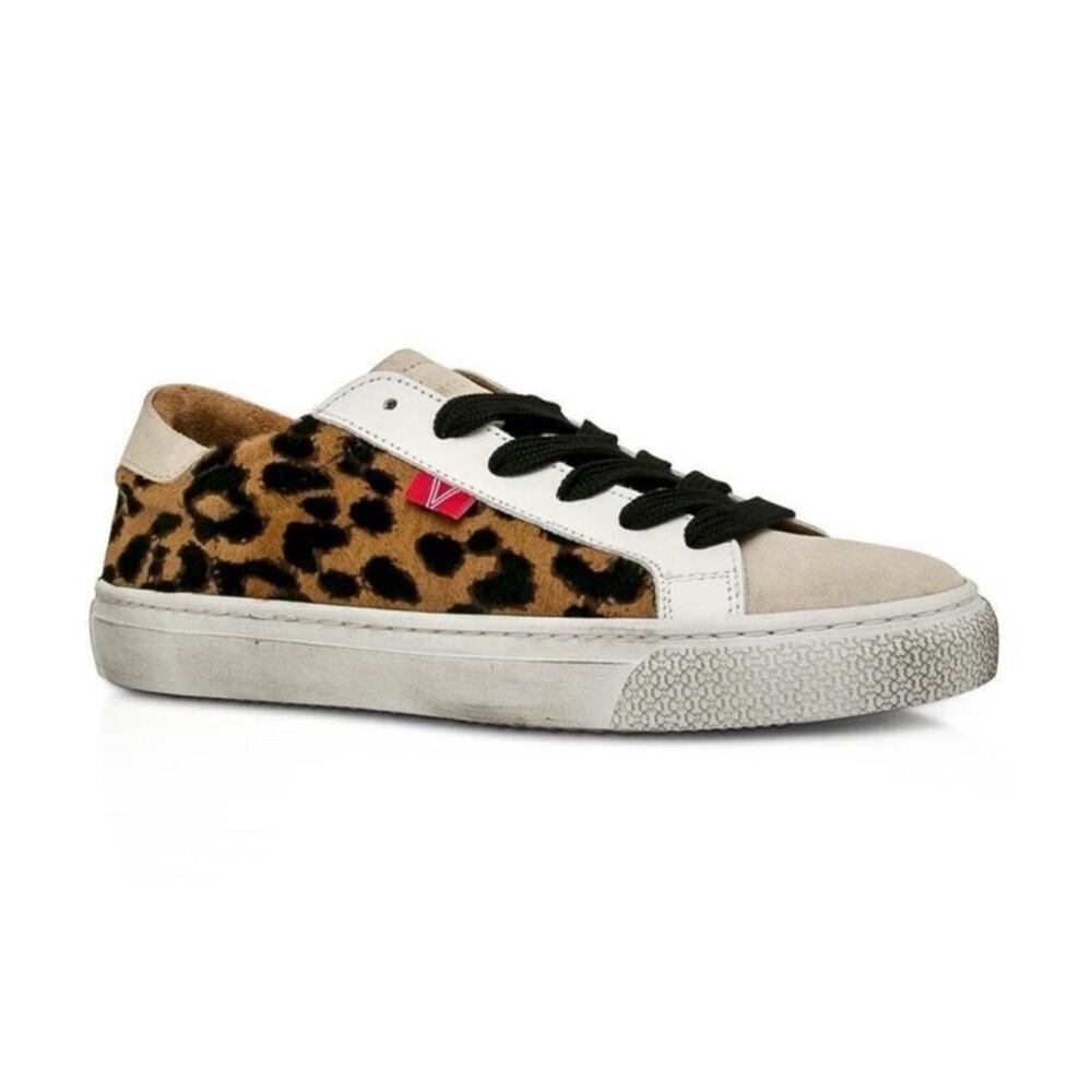 Veronica Beard Distressed Sami Leopard Calf Hair Suede Sneakers